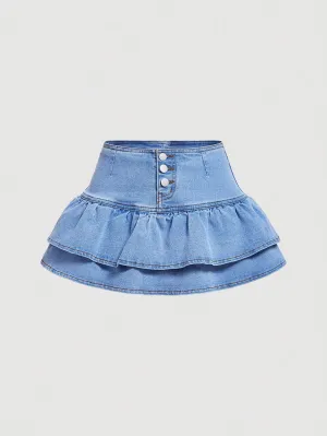 Falda vaquera mini sexy con dobladillo de volantes
