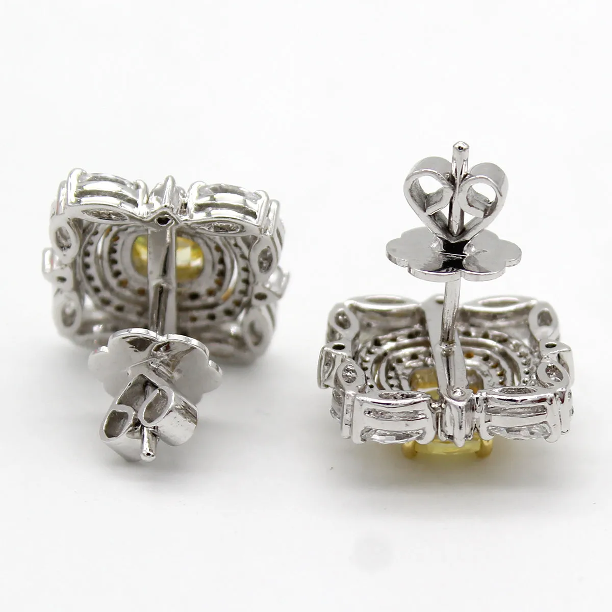 Fancy Yellow Cushion Cut Diamond Simulant Two Tone Earring