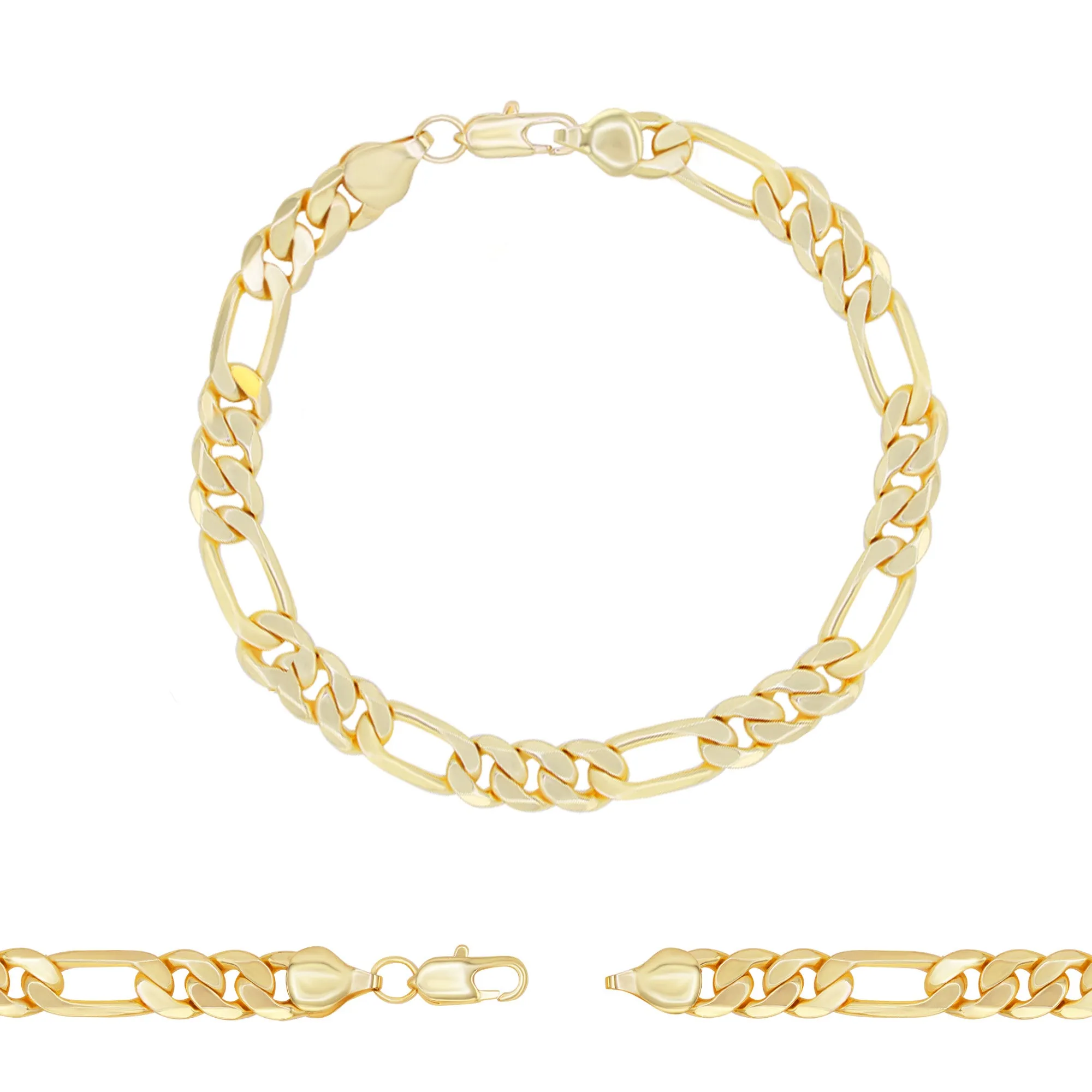 Figaro Chain 14K Gold Filled Bracelet 8.5" Lobster Claw Clasp Jewelry Gift for Men