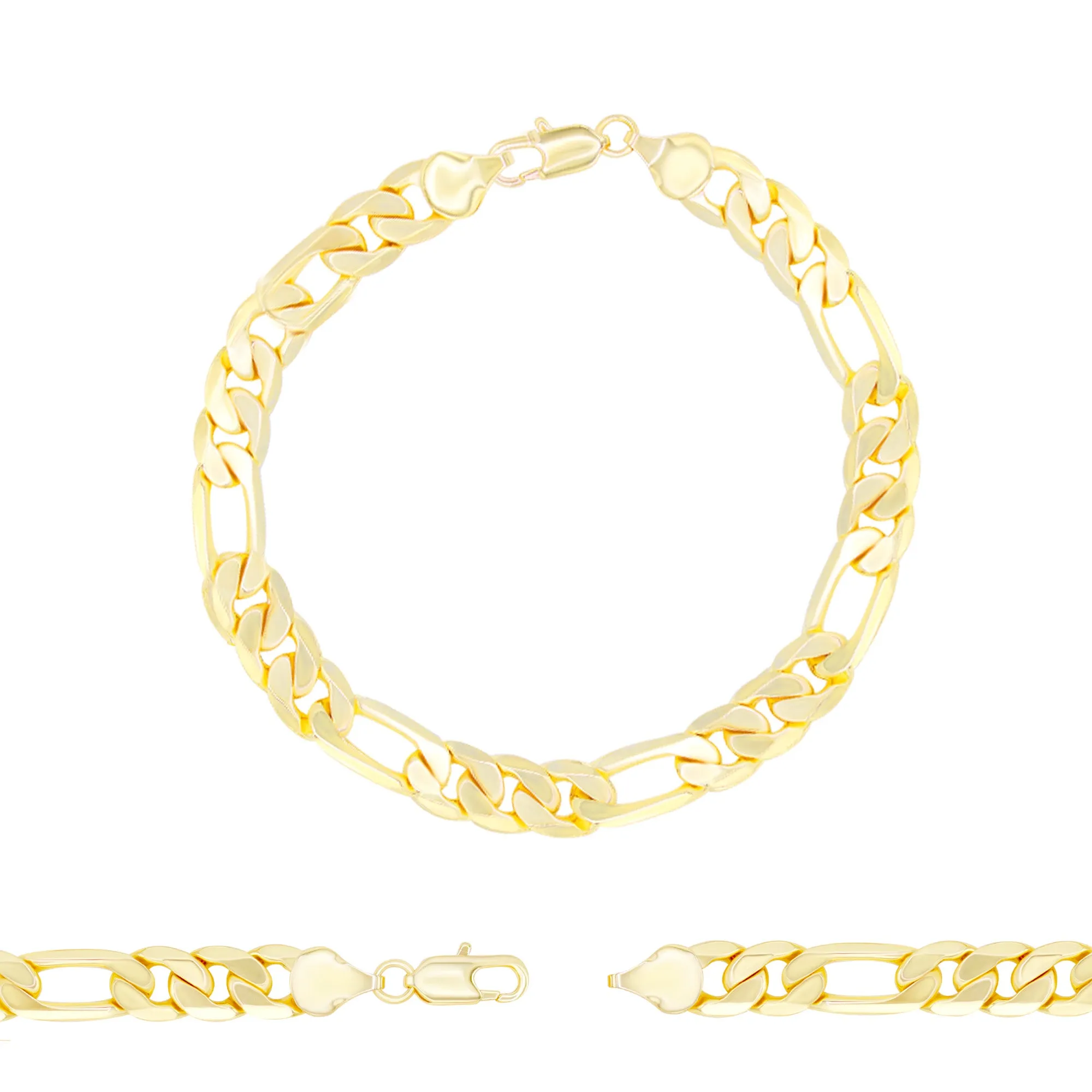 Figaro Chain 14K Gold Filled Bracelet 8.5" Lobster Claw Clasp Jewelry Gift for Men