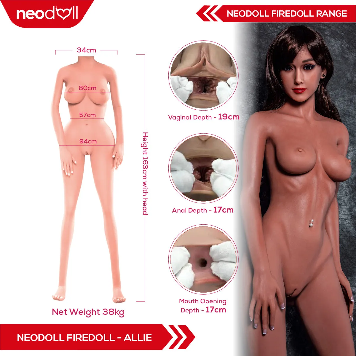 Fire Doll - Allie - Realistic Sex Doll - Tongue included - Fat Body - 163cm