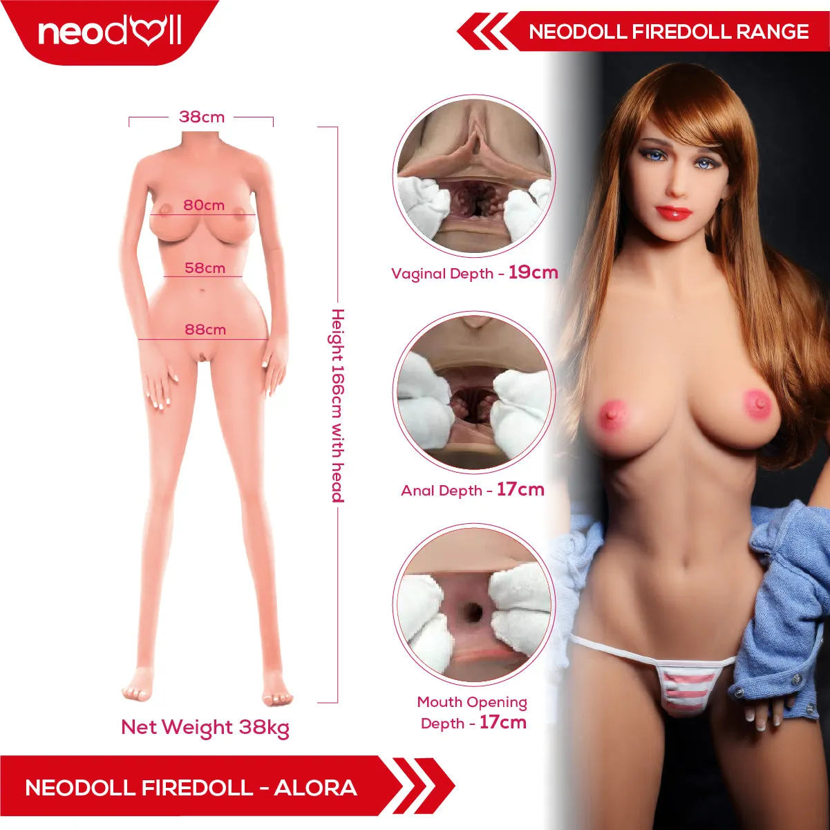 Fire Doll - Alora - Realistic Sex Doll - Tongue included - 166cm - Natural