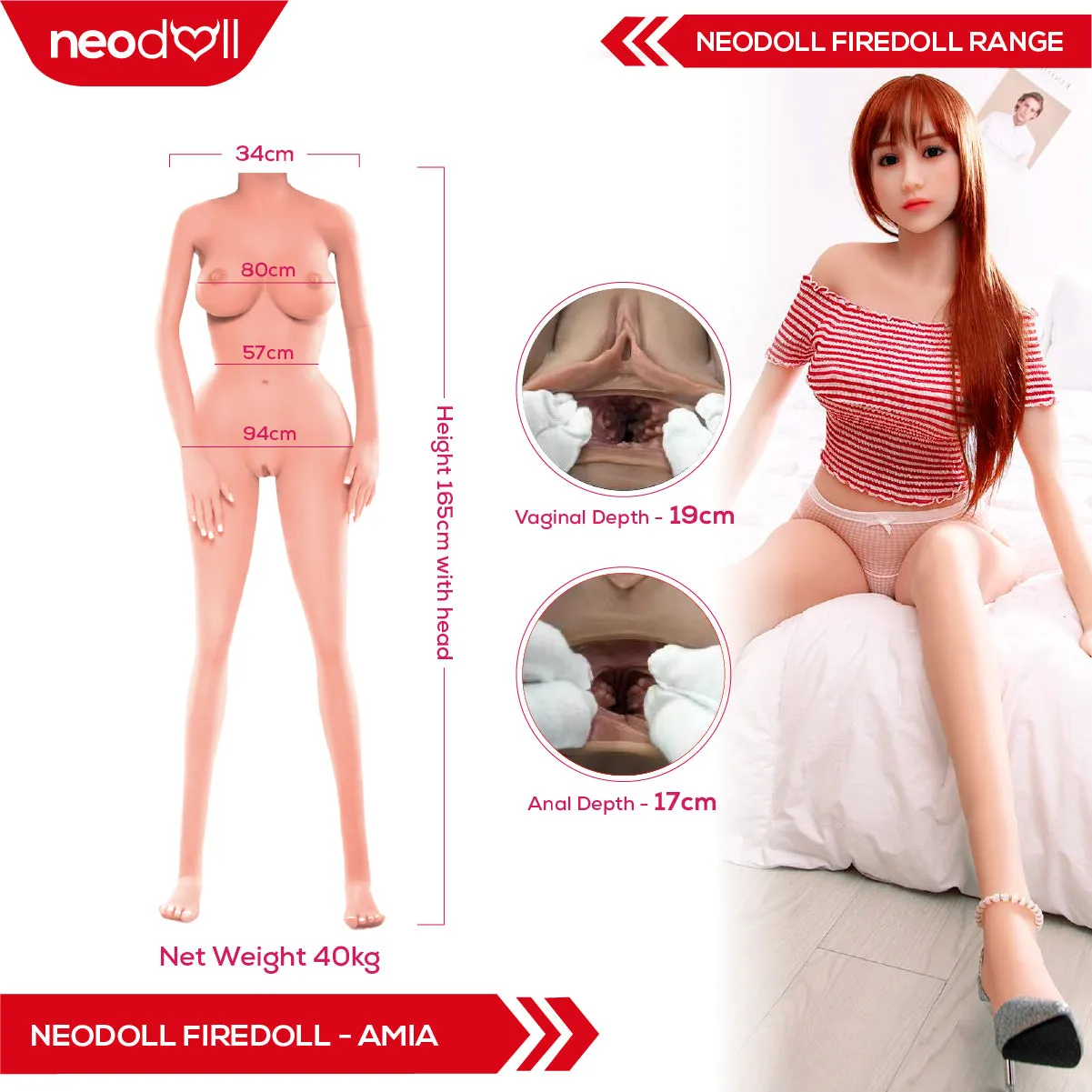 Fire Doll - Amia - Realistic Sex Doll - Tongue included - 165cm - Natural