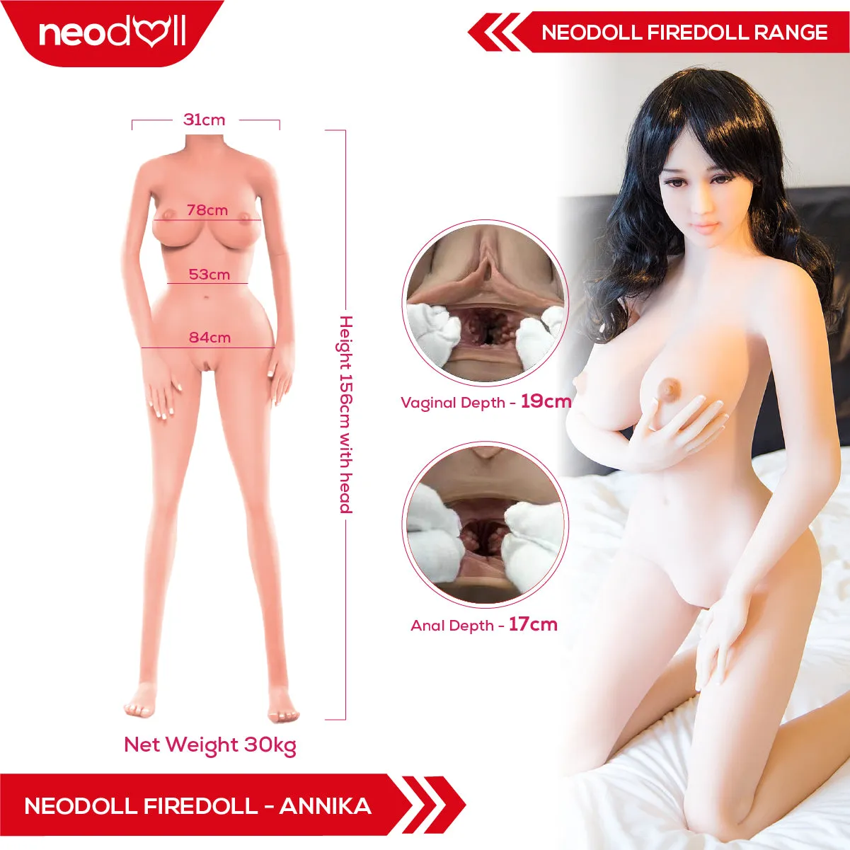 Fire Doll - Annika - Realistic Sex Doll - Tongue included - 156cm - Natural