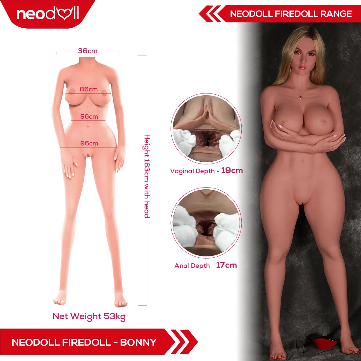 Fire doll - Bonny - Realistic Sex Doll - Tongue included- Fat Body - 163cm - Light Tan