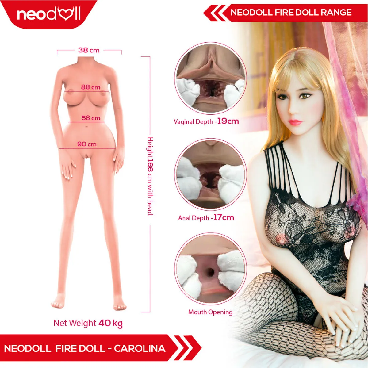 Fire Doll - Carolina - Realistic Sex Doll - Tongue included - 166cm - Natural