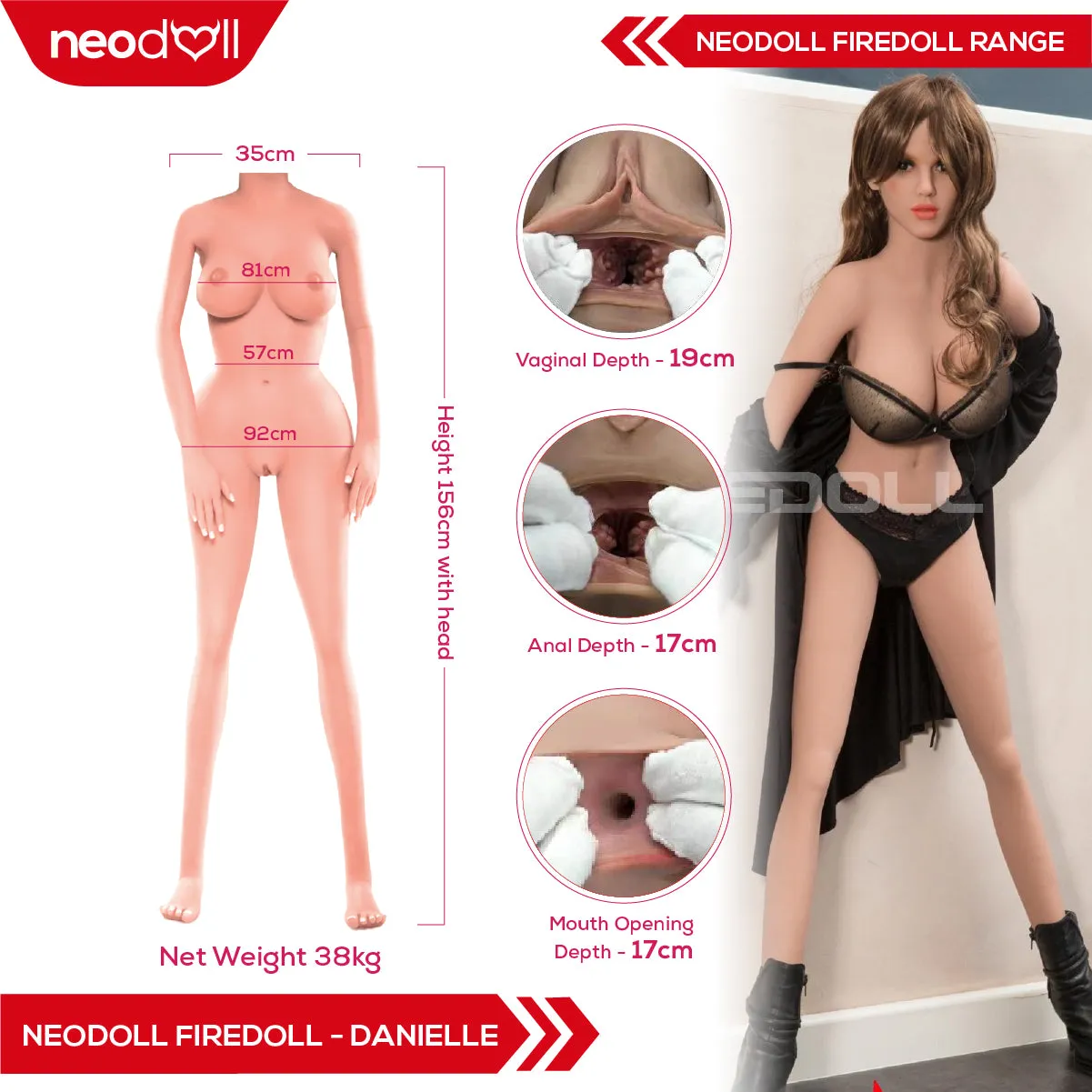 Fire Doll - Danielle - Realistic Sex Doll - Tongue included - 156cm - Light Tan