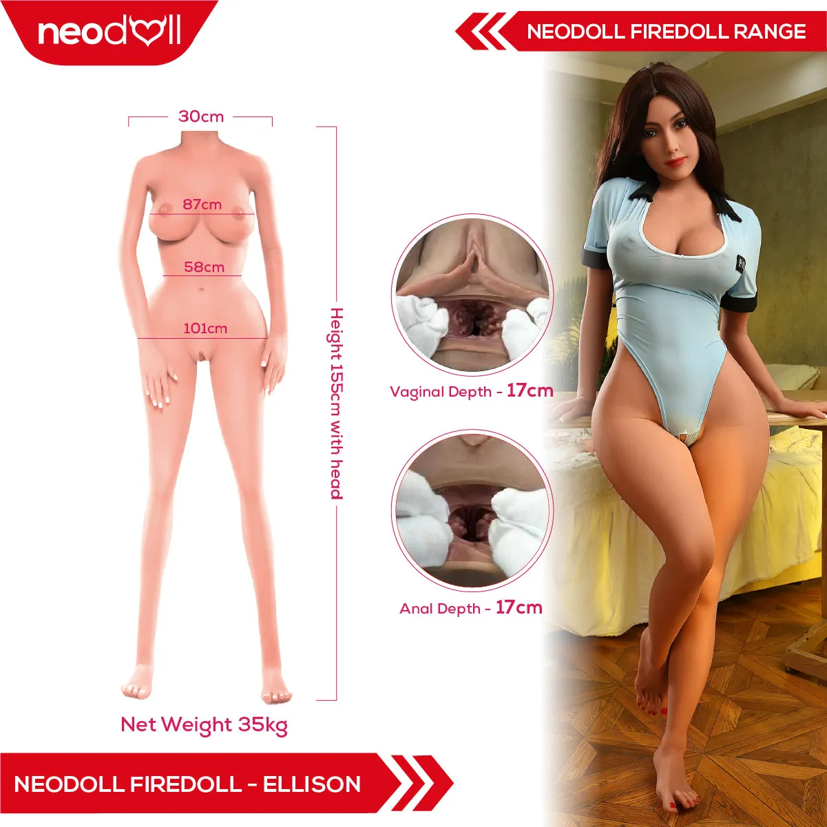 Fire Doll - Ellison - Realistic Sex Doll - Tongue included - 155cm - Light Tan