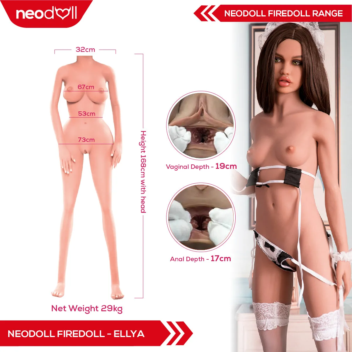 Fire Doll - Ellya - Realistic Sex Doll - Tongue included - 168cm - Light Tan