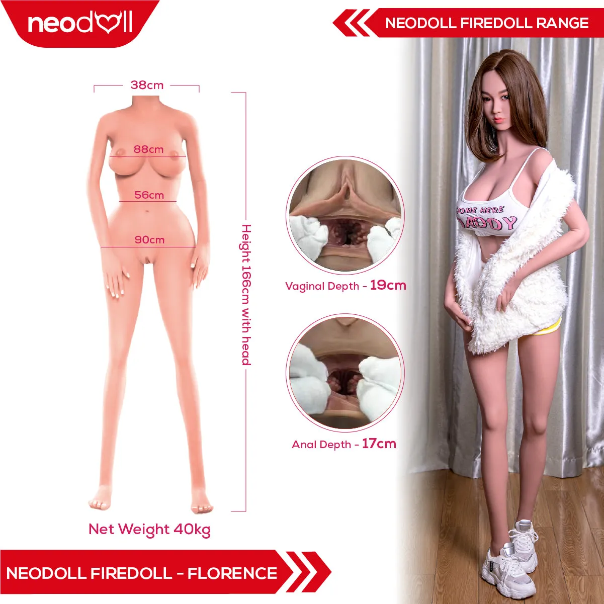 Fire Doll - Florence - Realistic Sex Doll - Tongue included - 166cm - Light Tan