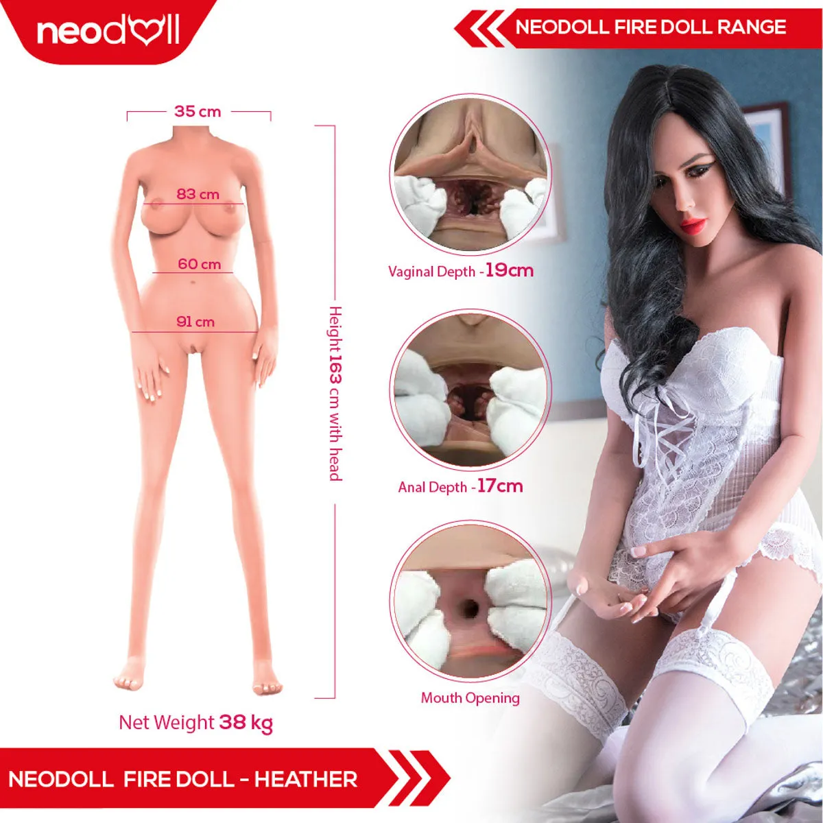 Fire doll - Heather - Realistic Sex Doll - Tongue included - 163cm - Light Tan