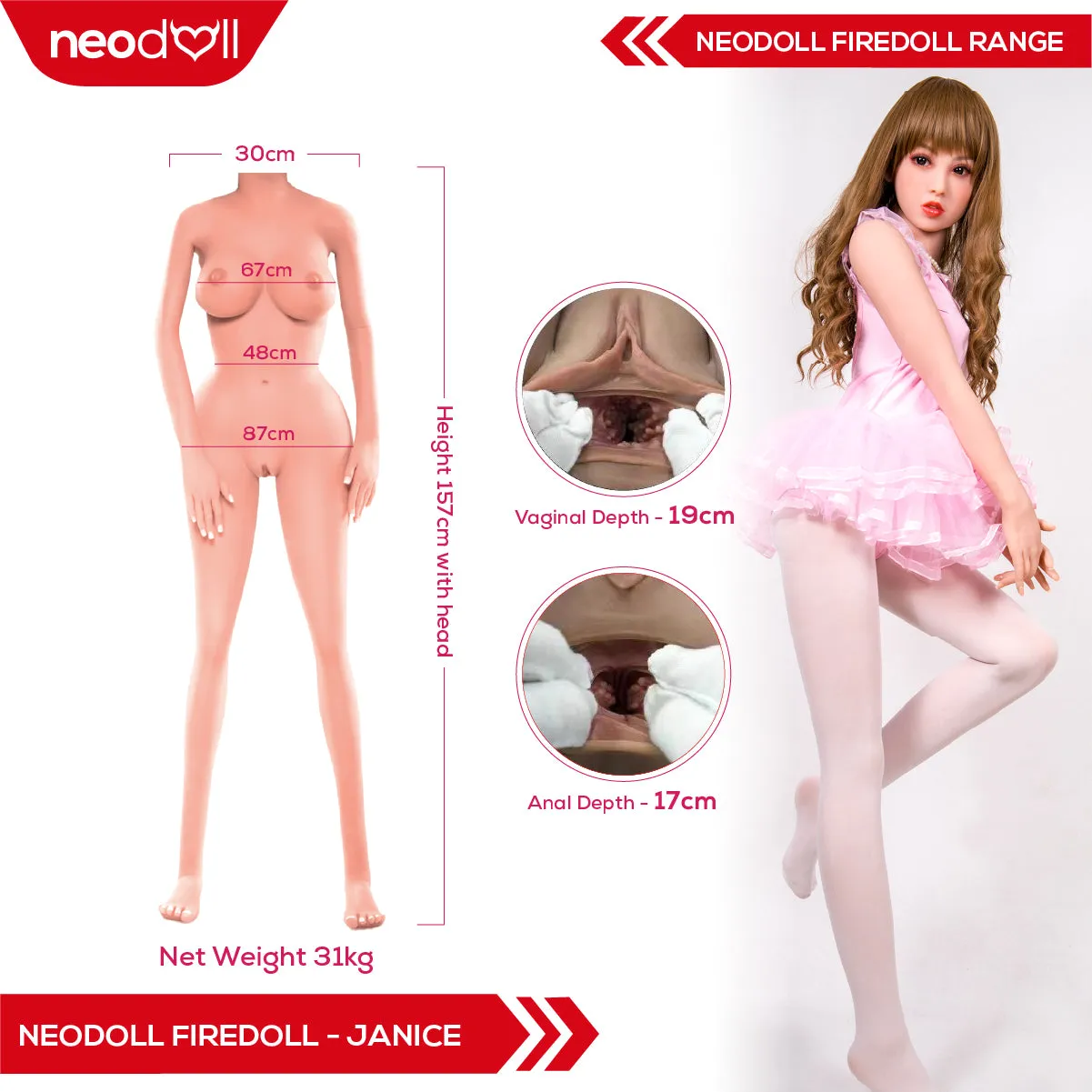 Fire Doll - Janice - Realistic Sex Doll - Tongue included - 157cm - Natural