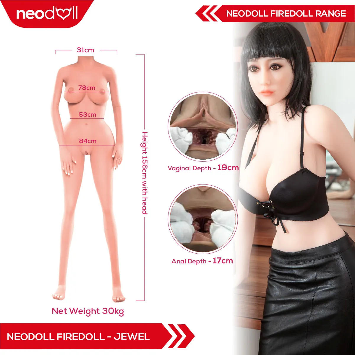 Fire Doll - Jewel- Realistic Sex Doll - Tongue included- 156cm - Natural