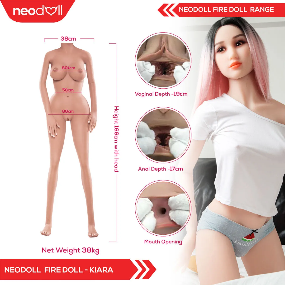 Fire Doll - Kiara - Realistic Sex Doll - Tongue included - 166cm - Natural