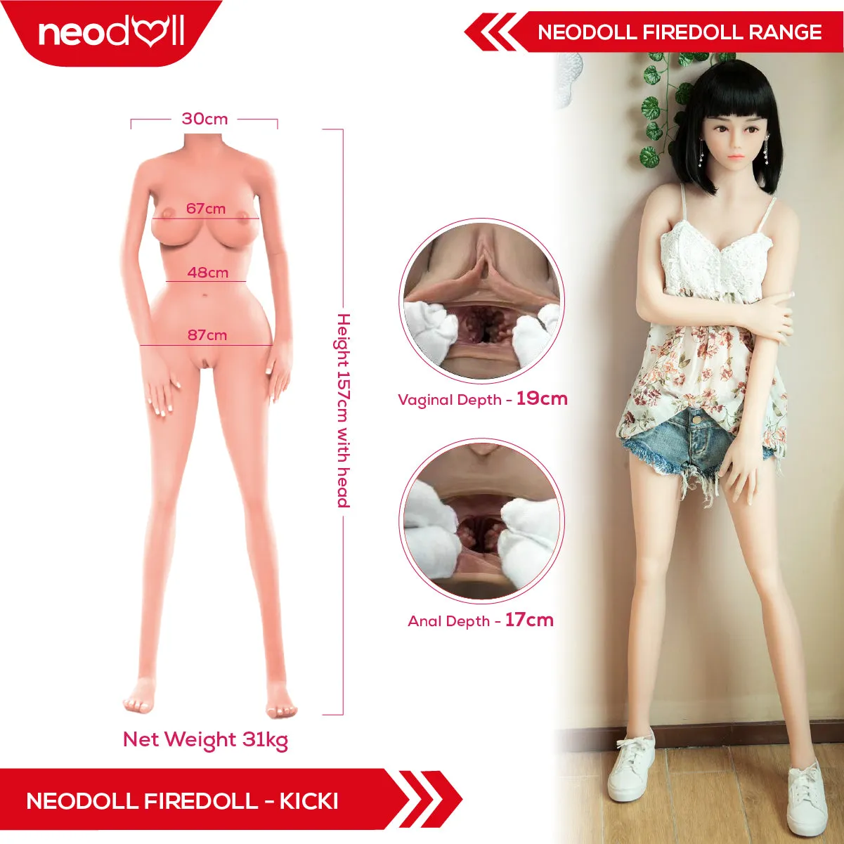 Fire Doll - Kicki - Realistic Sex Doll - Tongue included - 157cm - Natural