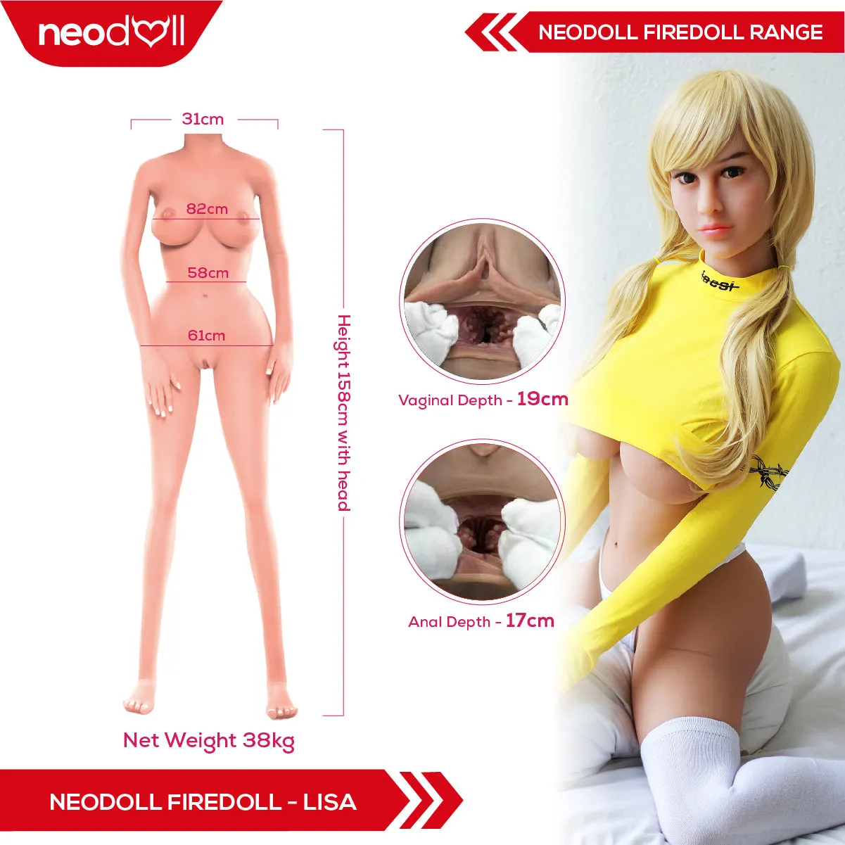 Fire Doll - Lisa - Realistic Sex Doll - Tongue included - 158cm - Natural