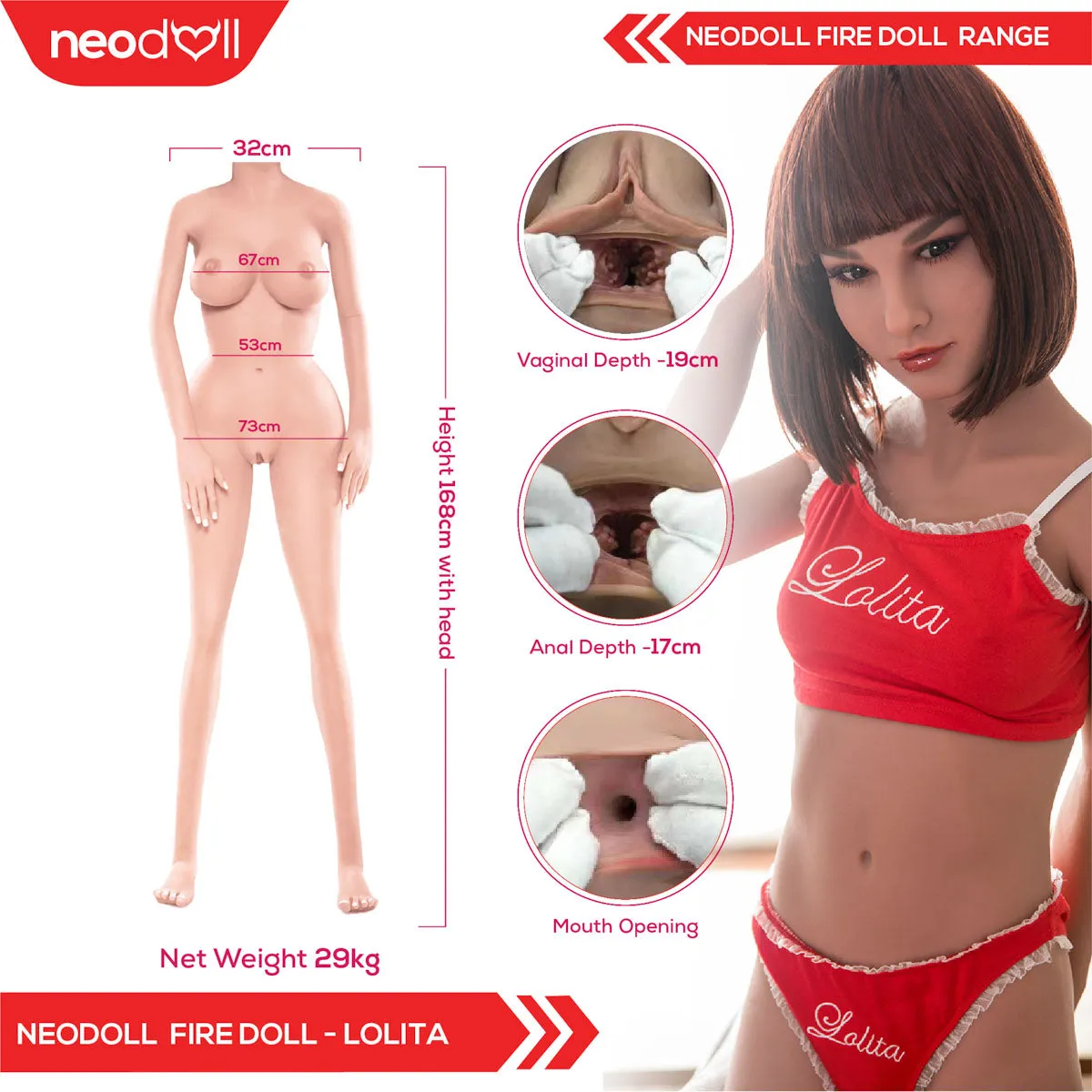 Fire Doll - Lolita - Realistic Sex Doll - Tongue included - 168cm - Light Tan