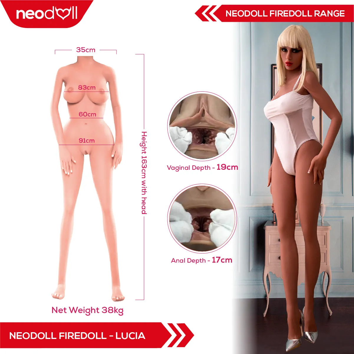 Fire doll - Lucia - Realistic Sex Doll - Tongue included - 163cm - Light Tan
