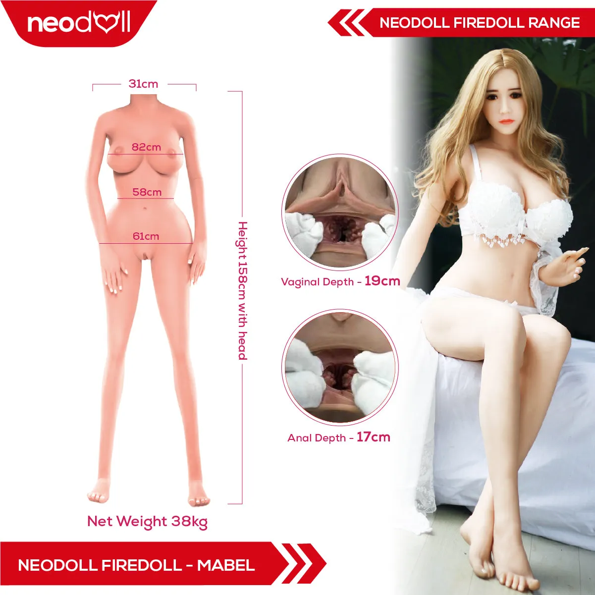 Fire Doll - Mabel - Realistic Sex Doll - Tongue included - 158cm - Natural