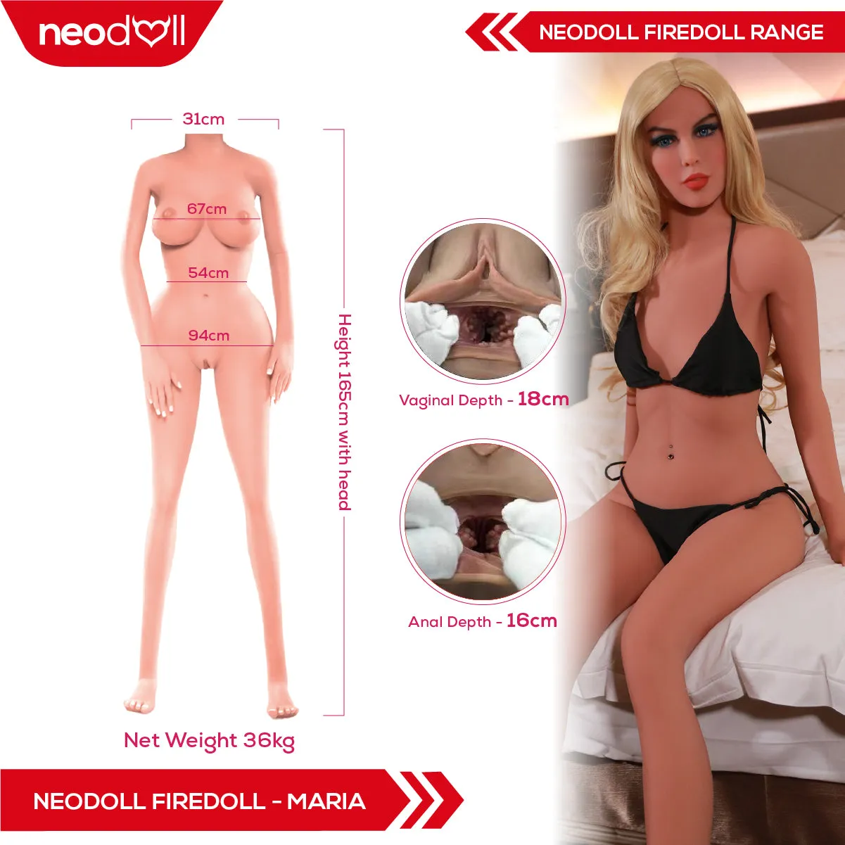 Fire Doll - Maria - Realistic Sex Doll - Tongue included - 165cm - Light Tan