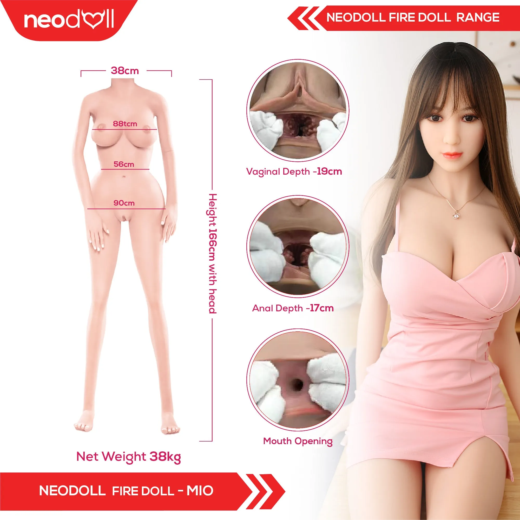 Fire Doll - Mio - Realistic Sex Doll - Tongue included - 166cm - Natural