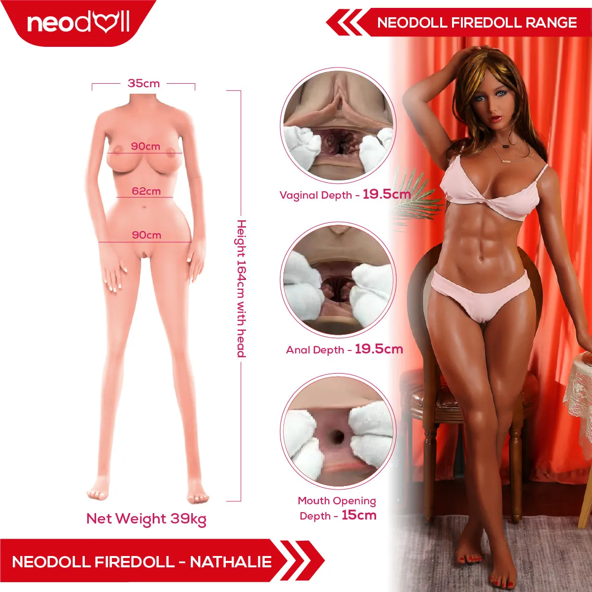 Fire Doll - Nathalie - Realistic Sex Doll - Tongue included - 164cm - Light Tan