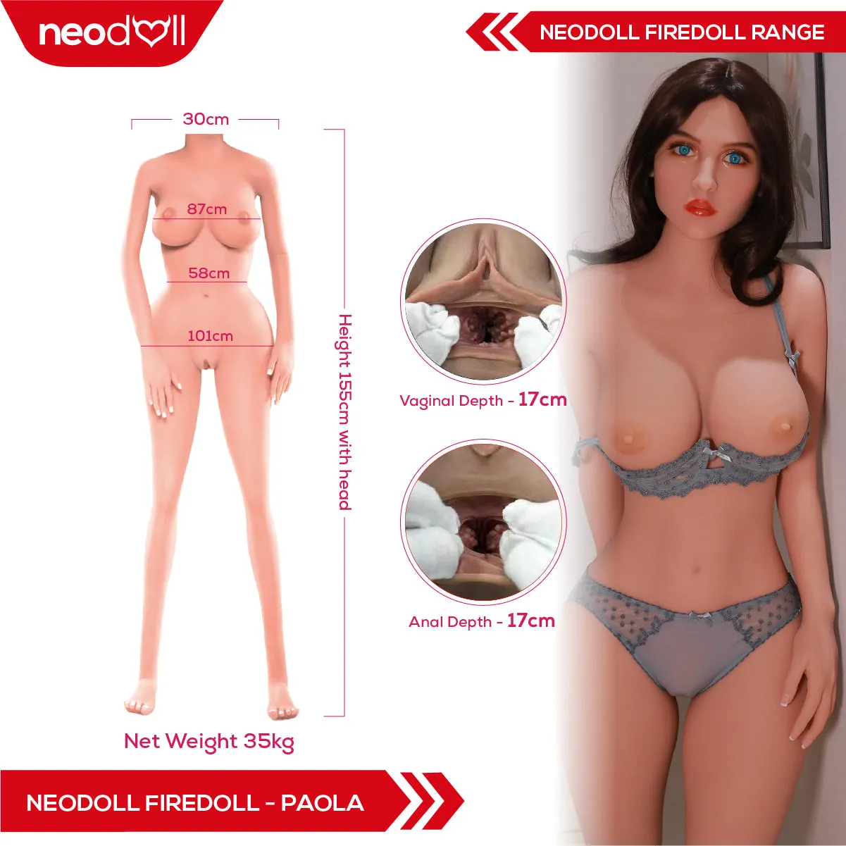Fire Doll - Paola - Realistic Sex Doll - Tongue included - 155cm - Light Tan