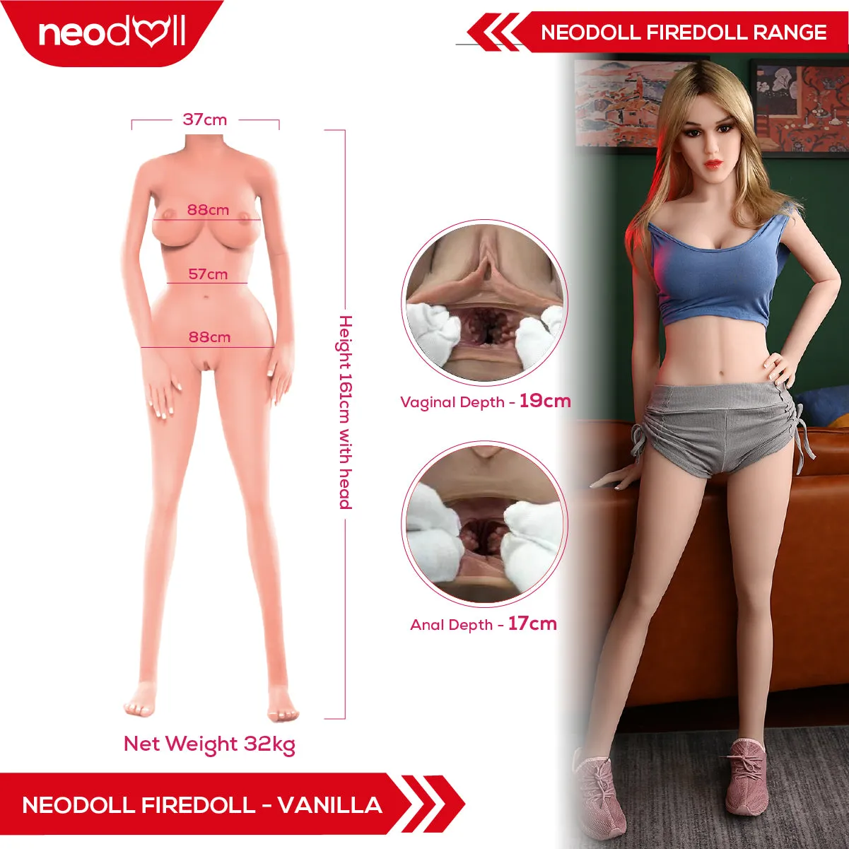Fire doll - Vanilla - Realistic Sex Doll - Tongue included - 161cm - Natural
