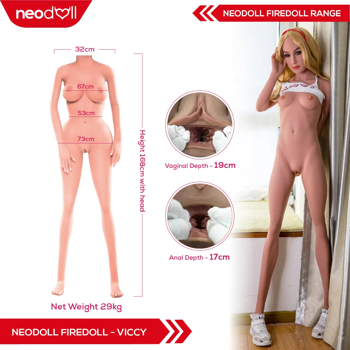 Fire Doll - Viccy - Realistic Sex Doll - Tongue included - 168cm - Light Tan