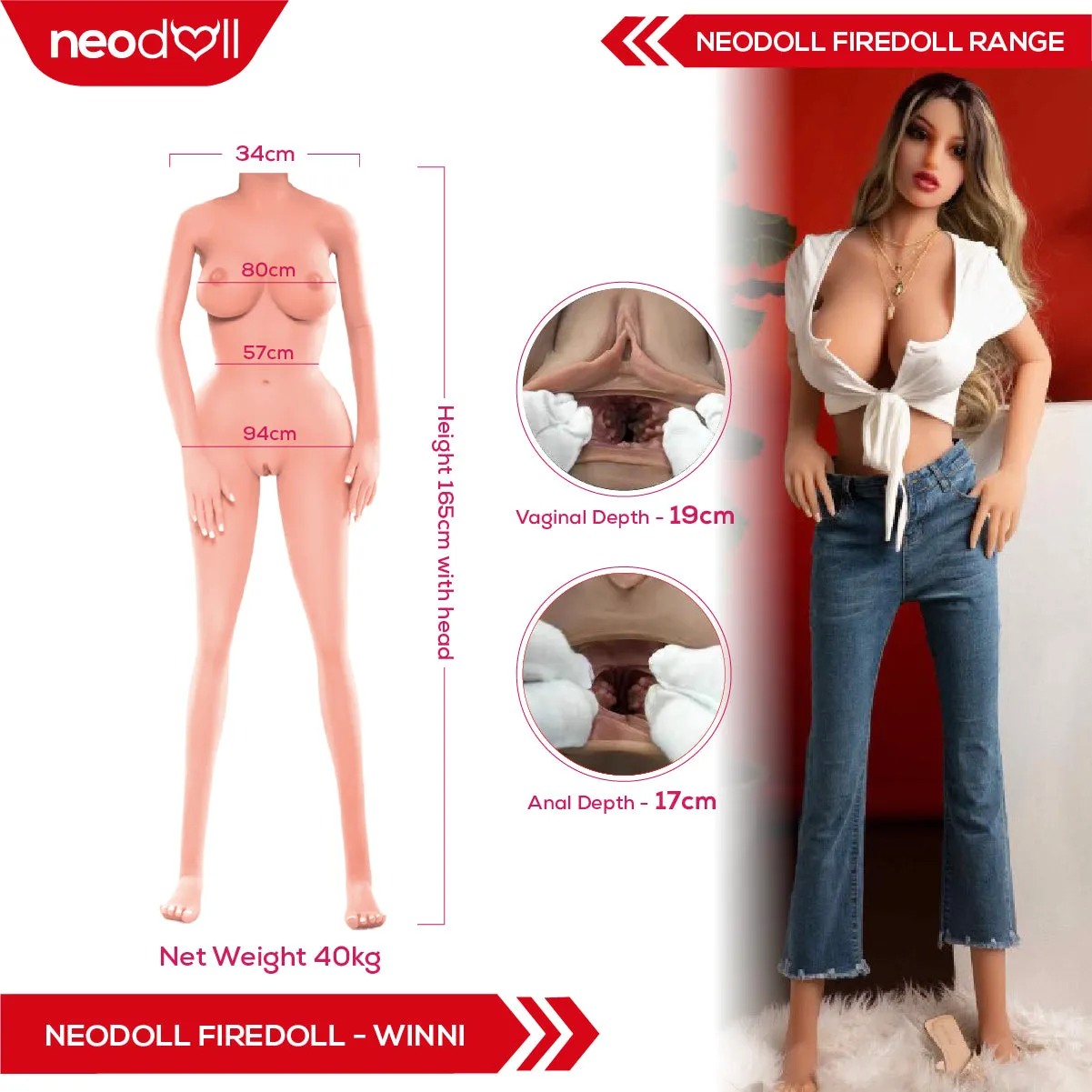 Fire Doll - Winni - Realistic Sex Doll - Tongue included - 165cm - LightTan