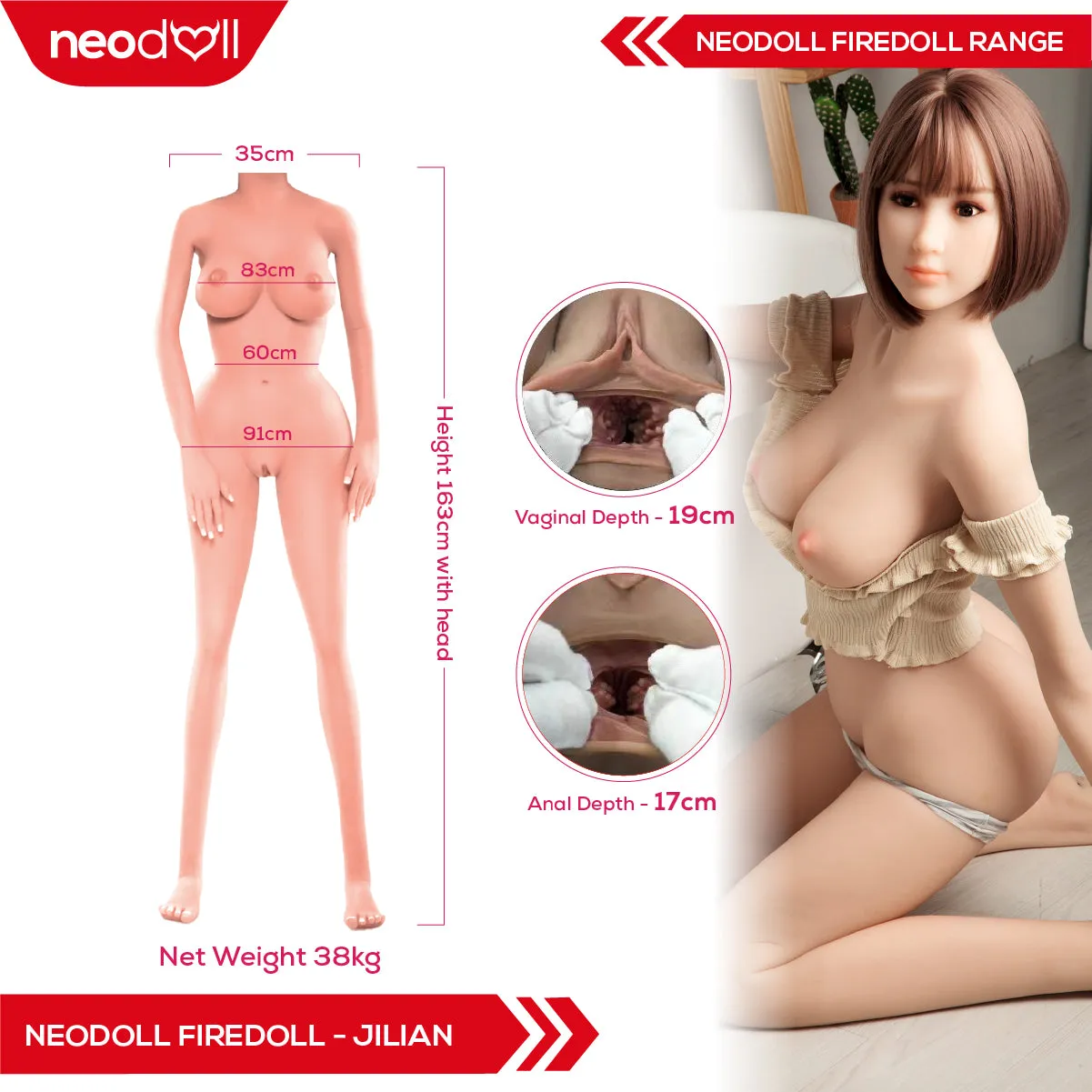 Firedoll - Jilian - Realistic Sex Doll - Tongue included - 163cm - Natural