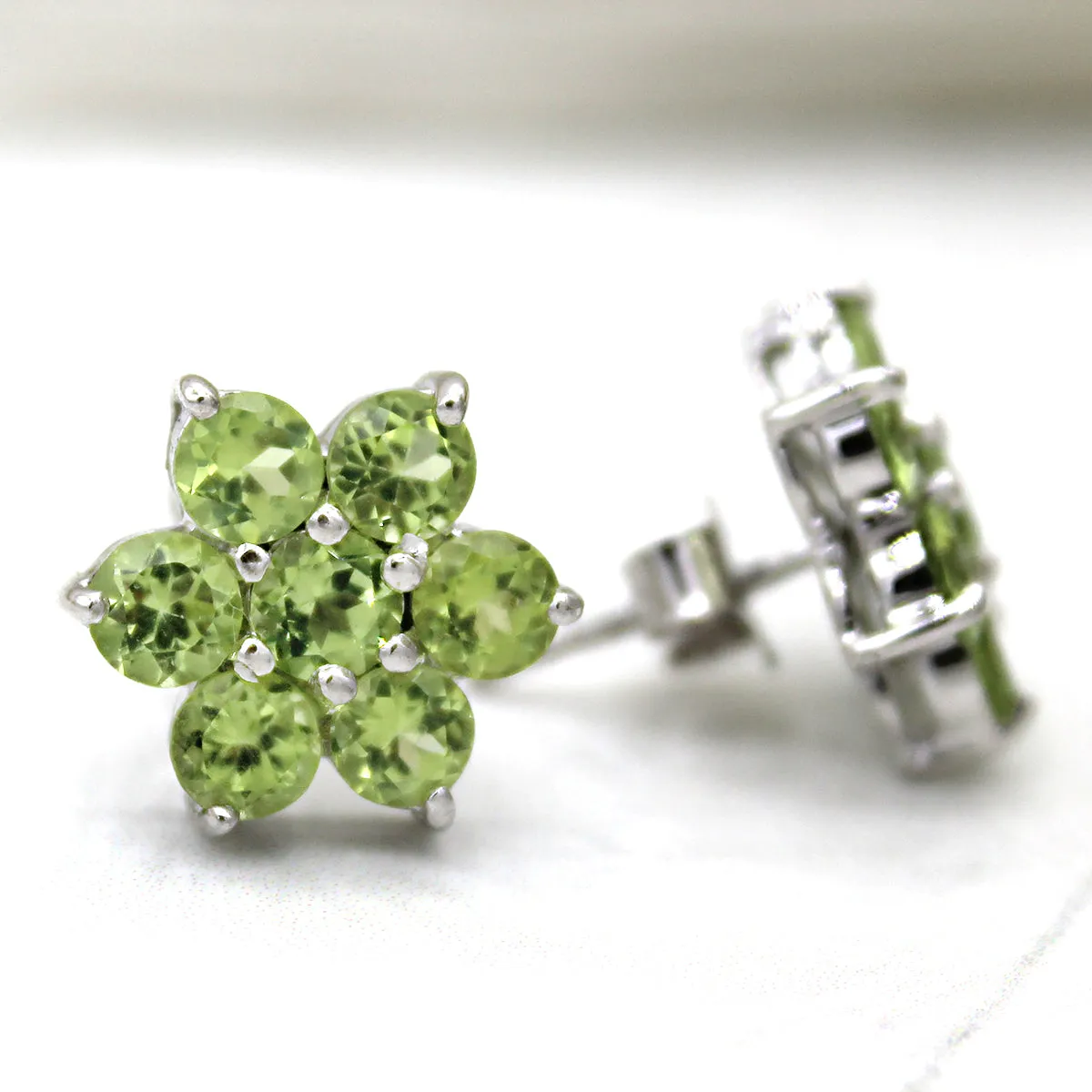 Flower Cluster Stud Natural Peridot Fine Earring