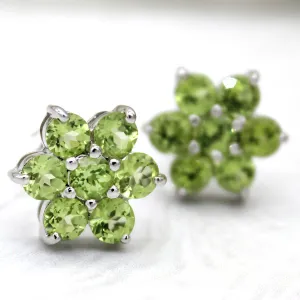 Flower Cluster Stud Natural Peridot Fine Earring