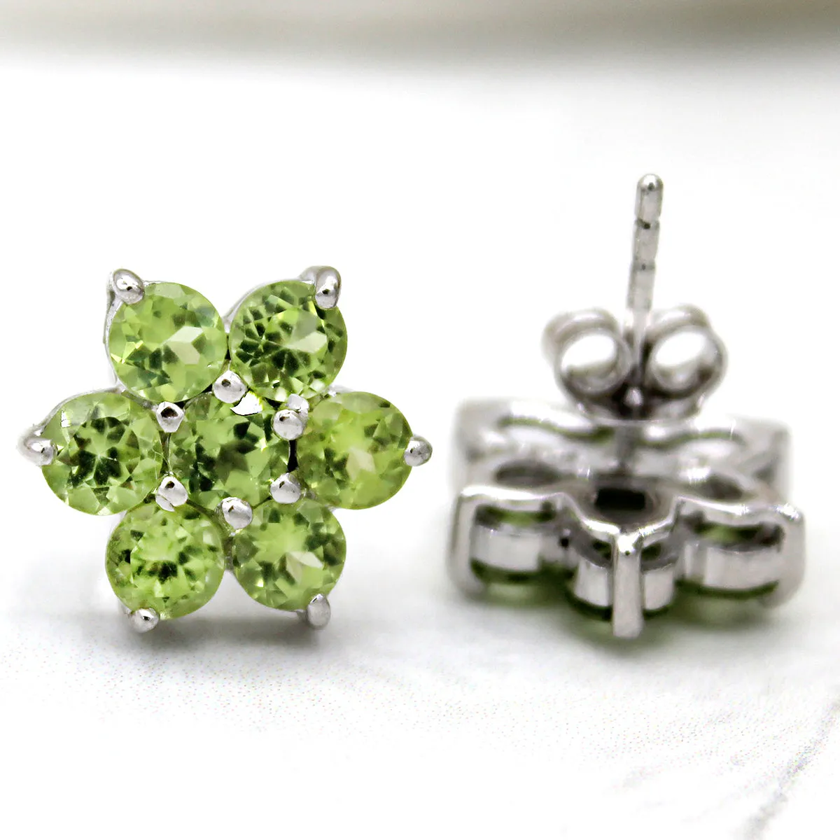 Flower Cluster Stud Natural Peridot Fine Earring