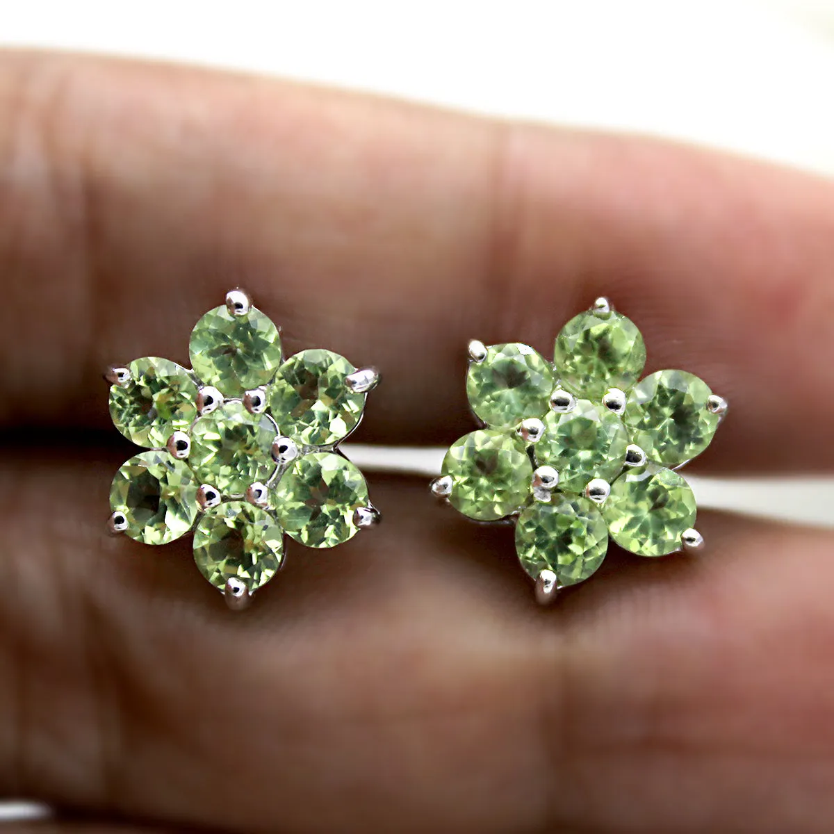 Flower Cluster Stud Natural Peridot Fine Earring
