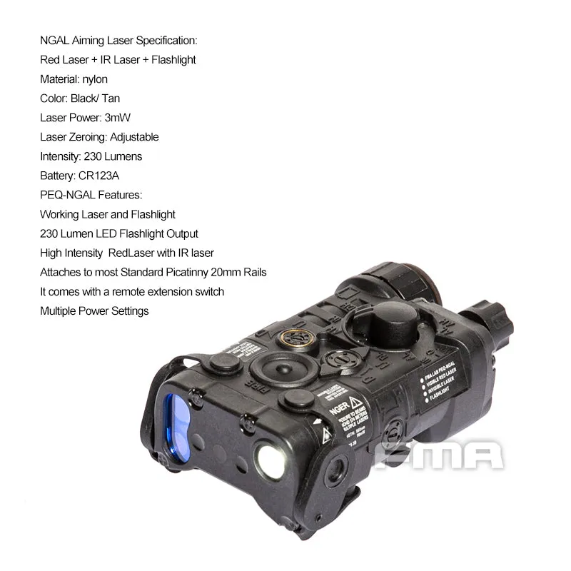 FMA LAB PEQ-NGAL Upgrade Version (Red/IR laser), Nylon - Black