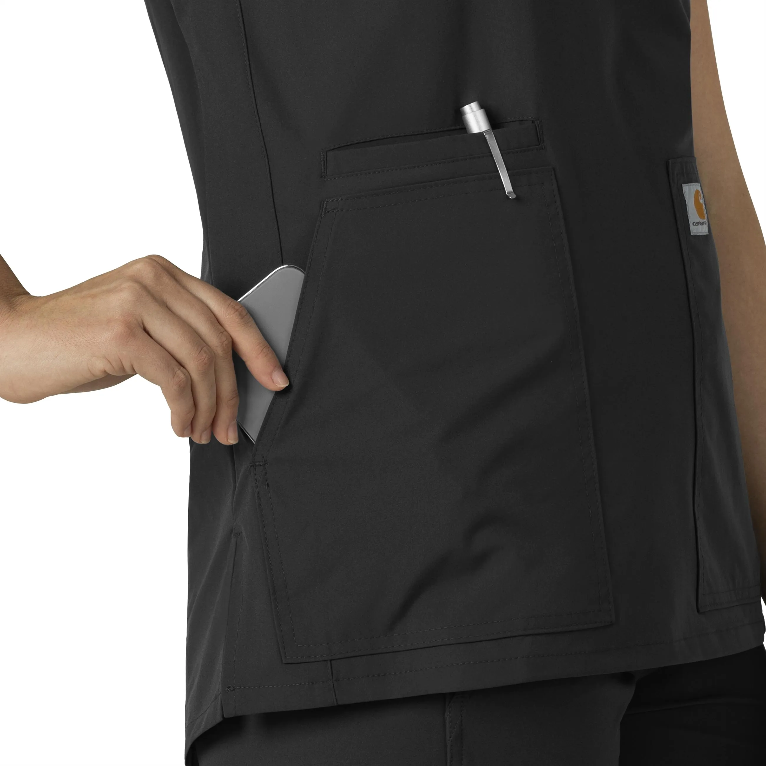 Force Essentials C12213 Notch Neck Tunic Scrub Top Black