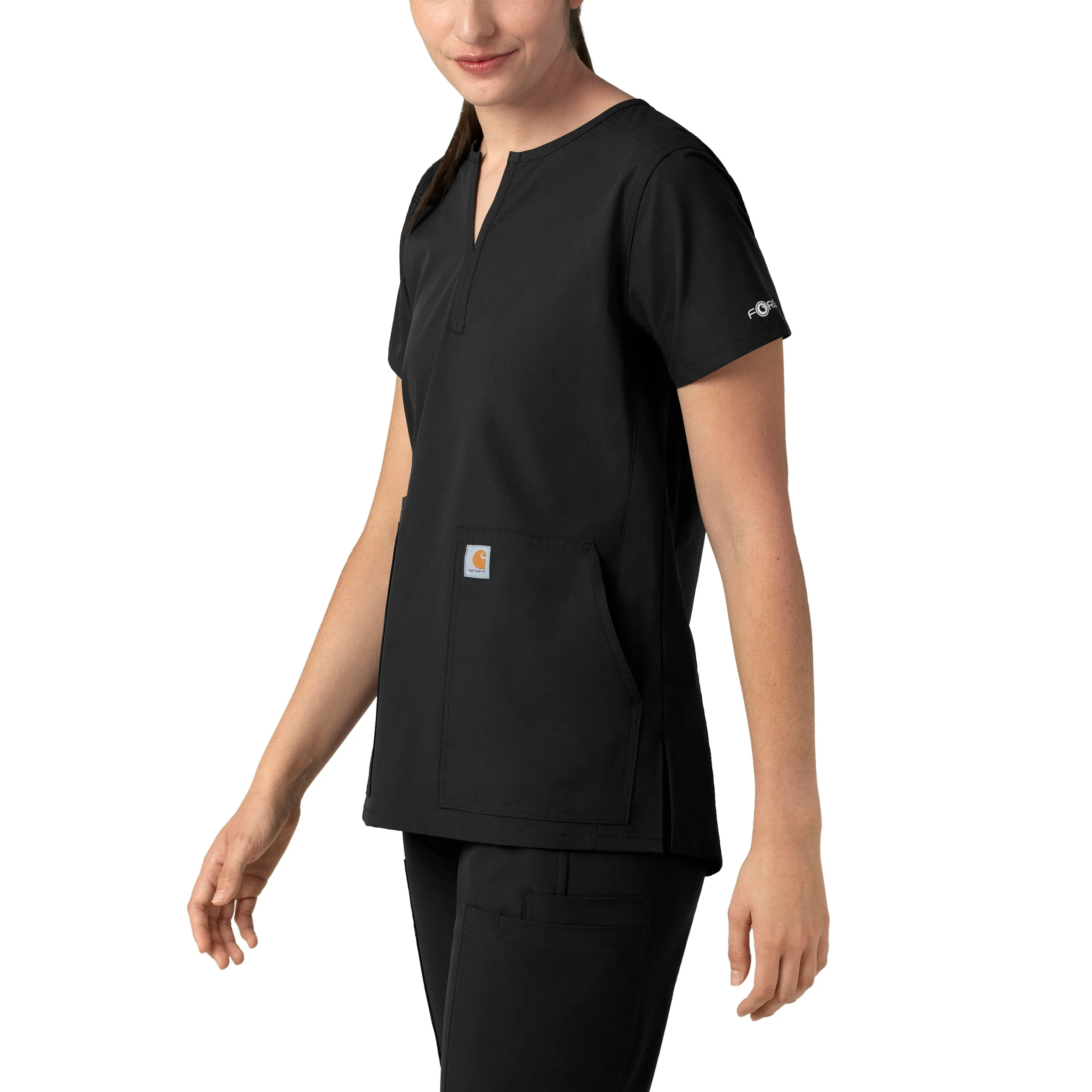 Force Essentials C12213 Notch Neck Tunic Scrub Top Black