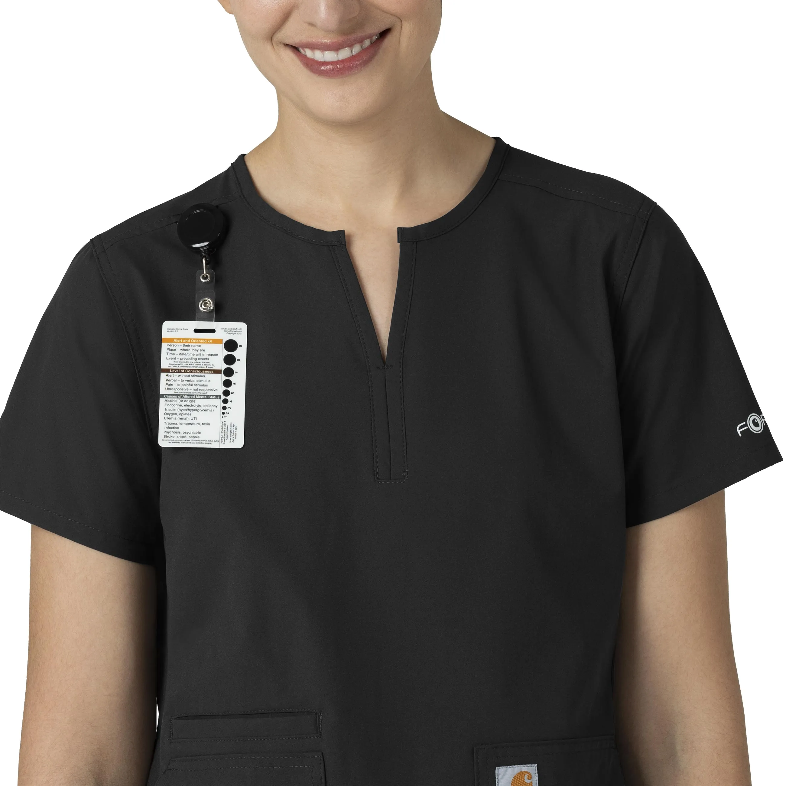 Force Essentials C12213 Notch Neck Tunic Scrub Top Black