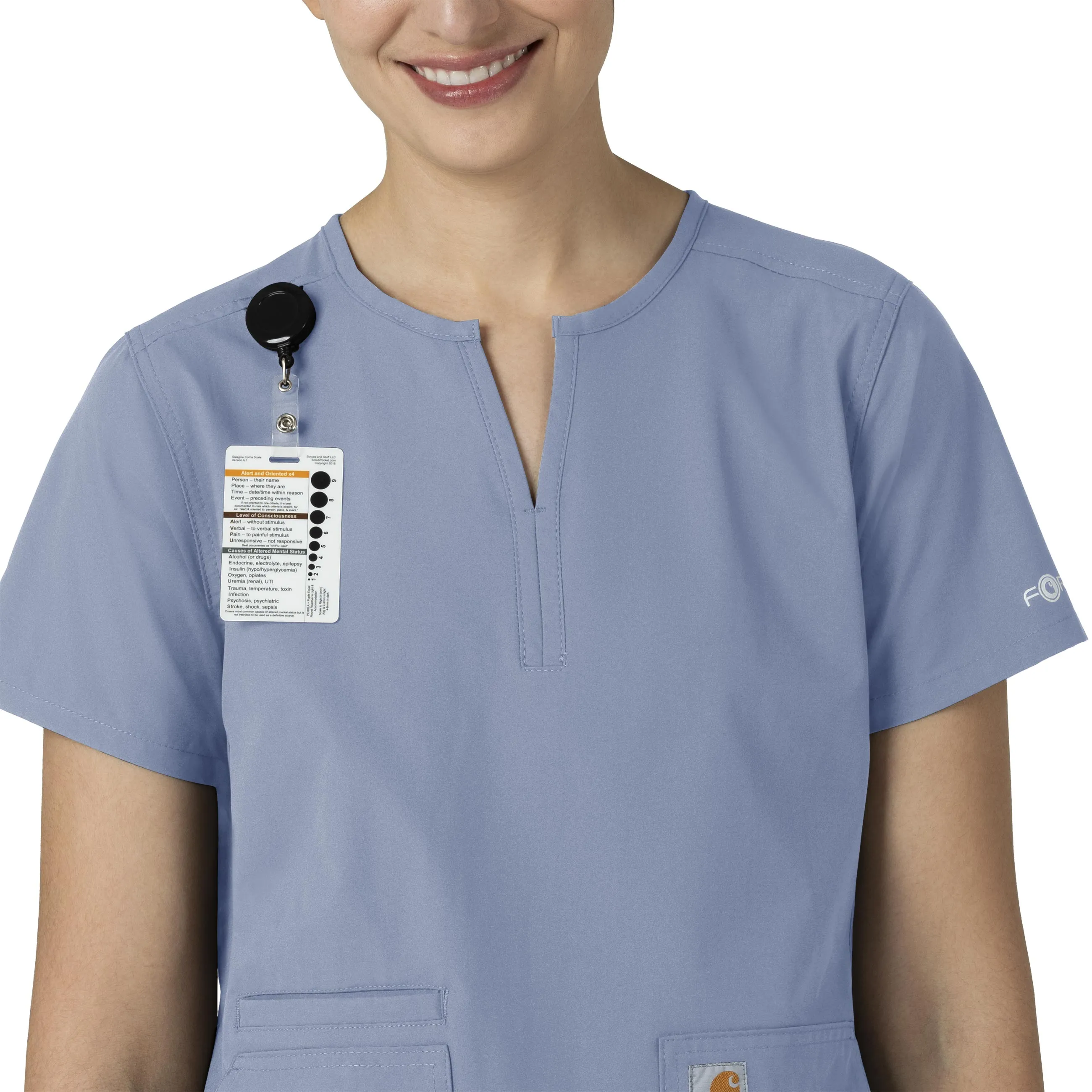 Force Essentials C12213 Notch Neck Tunic Scrub Top Ceil Blue