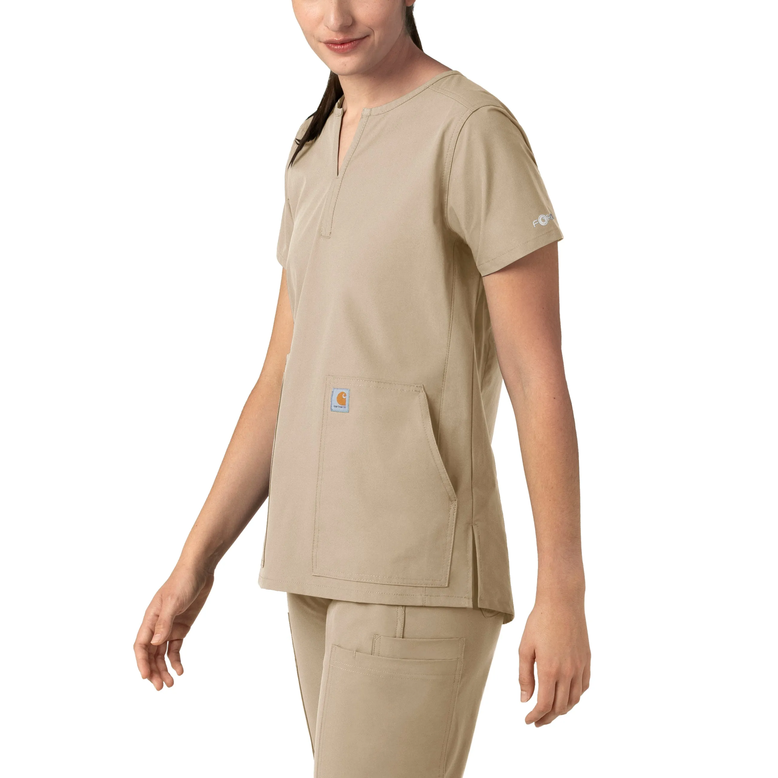 Force Essentials C12213 Notch Neck Tunic Scrub Top Khaki