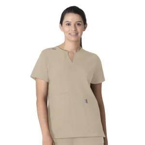 Force Essentials C12213 Notch Neck Tunic Scrub Top Khaki