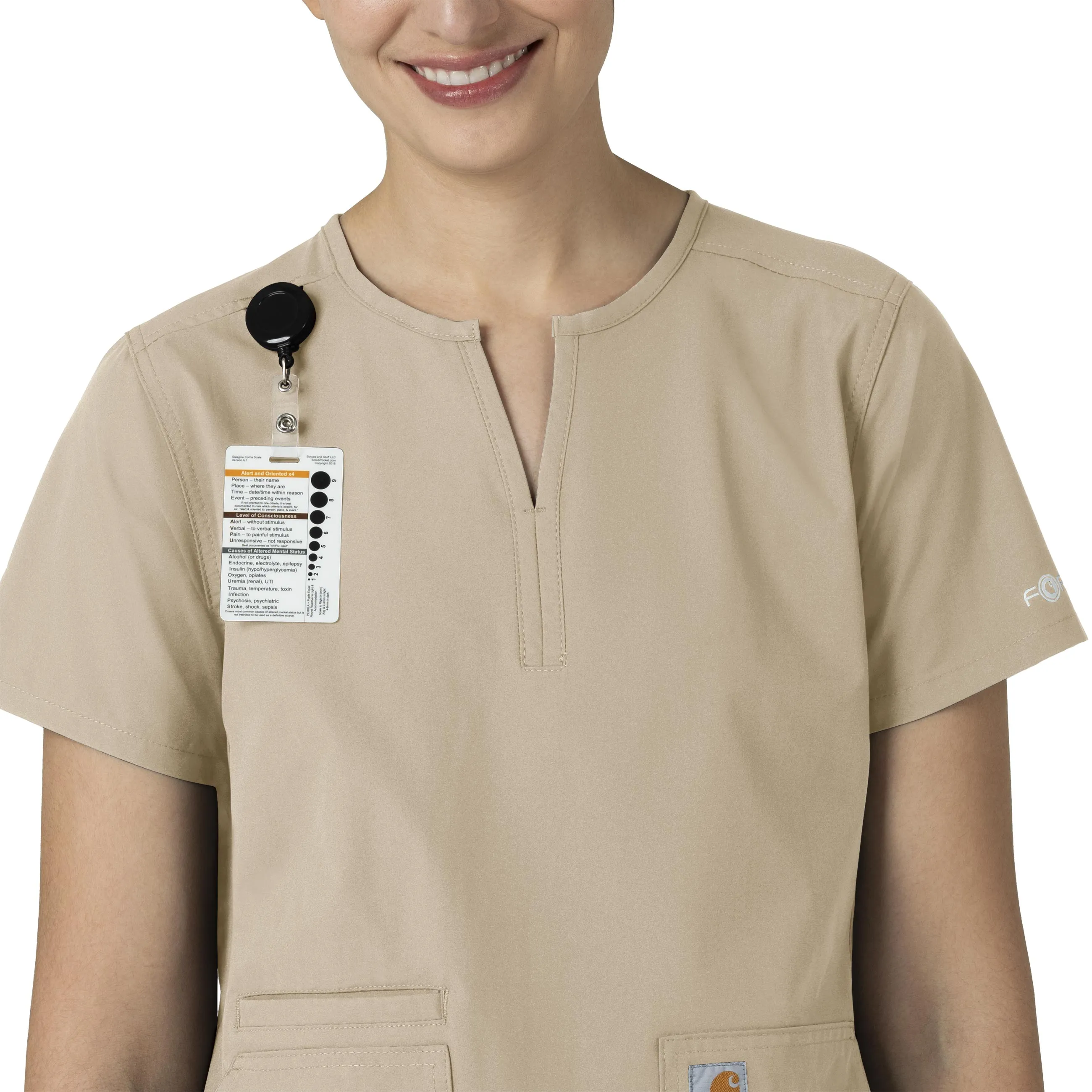 Force Essentials C12213 Notch Neck Tunic Scrub Top Khaki