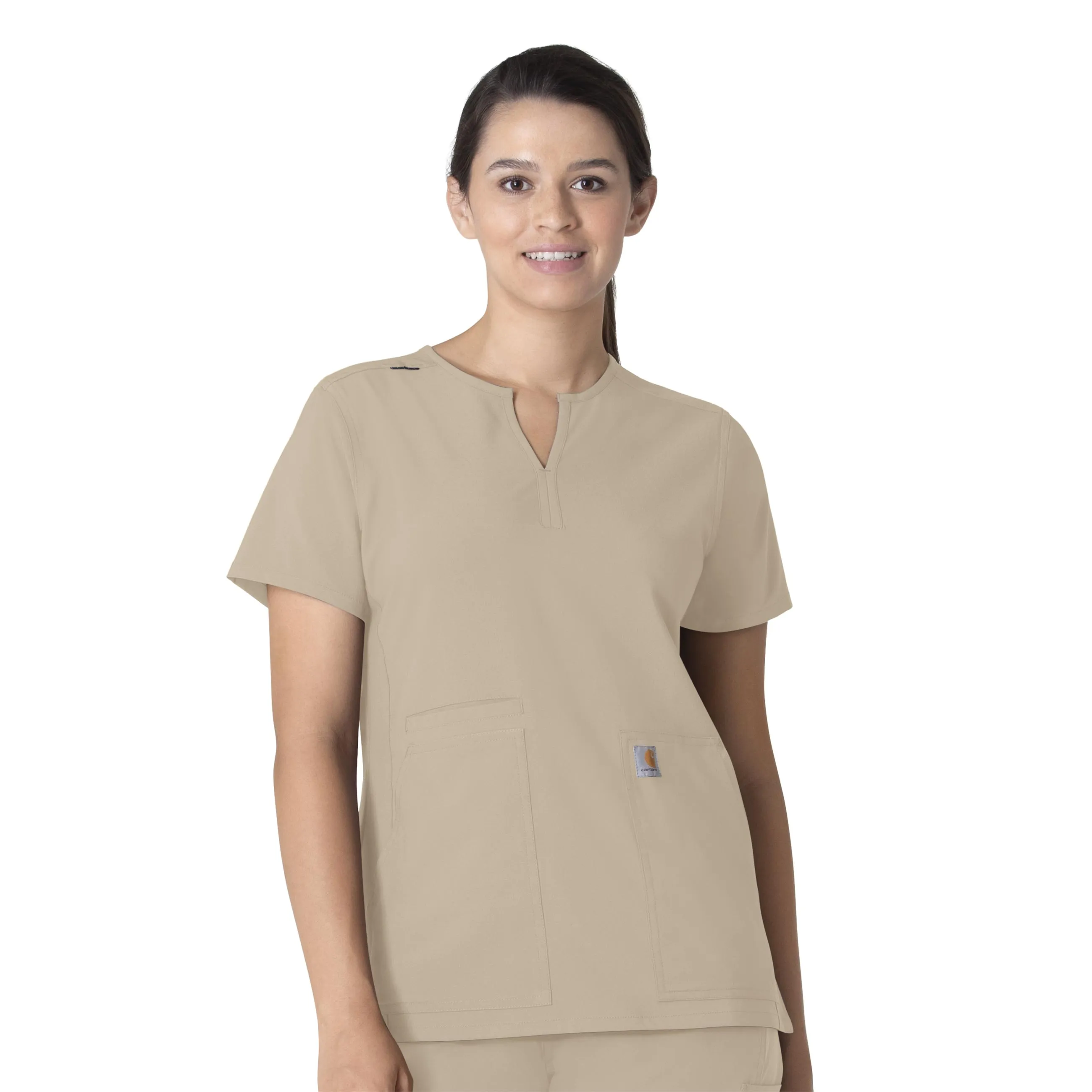 Force Essentials C12213 Notch Neck Tunic Scrub Top Khaki