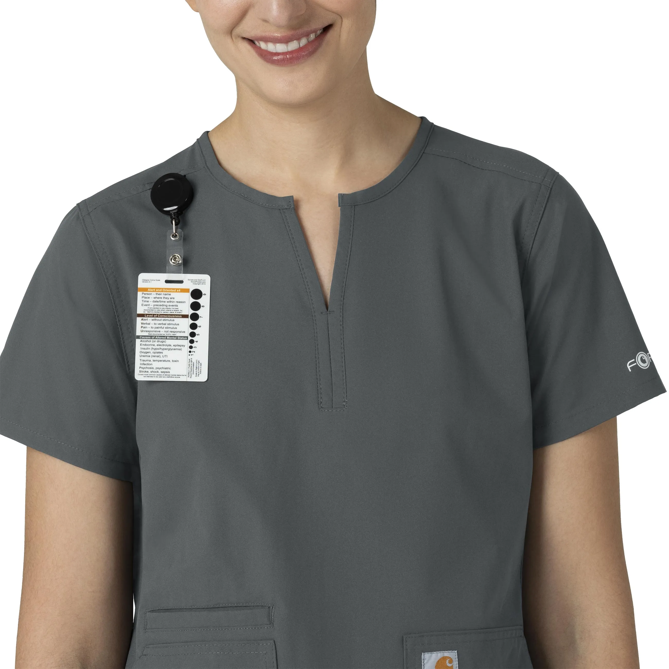 Force Essentials C12213 Notch Neck Tunic Scrub Top Pewter