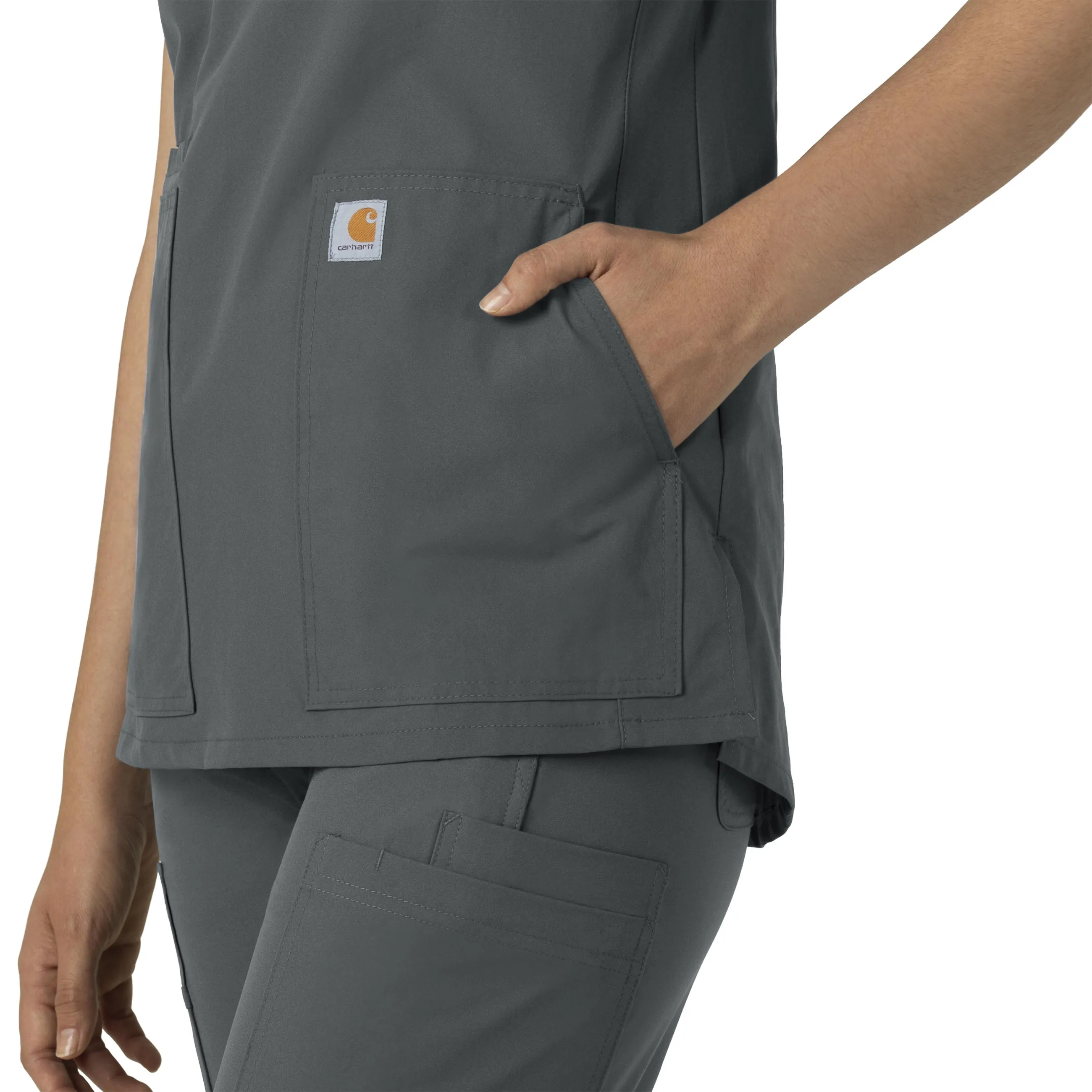 Force Essentials C12213 Notch Neck Tunic Scrub Top Pewter