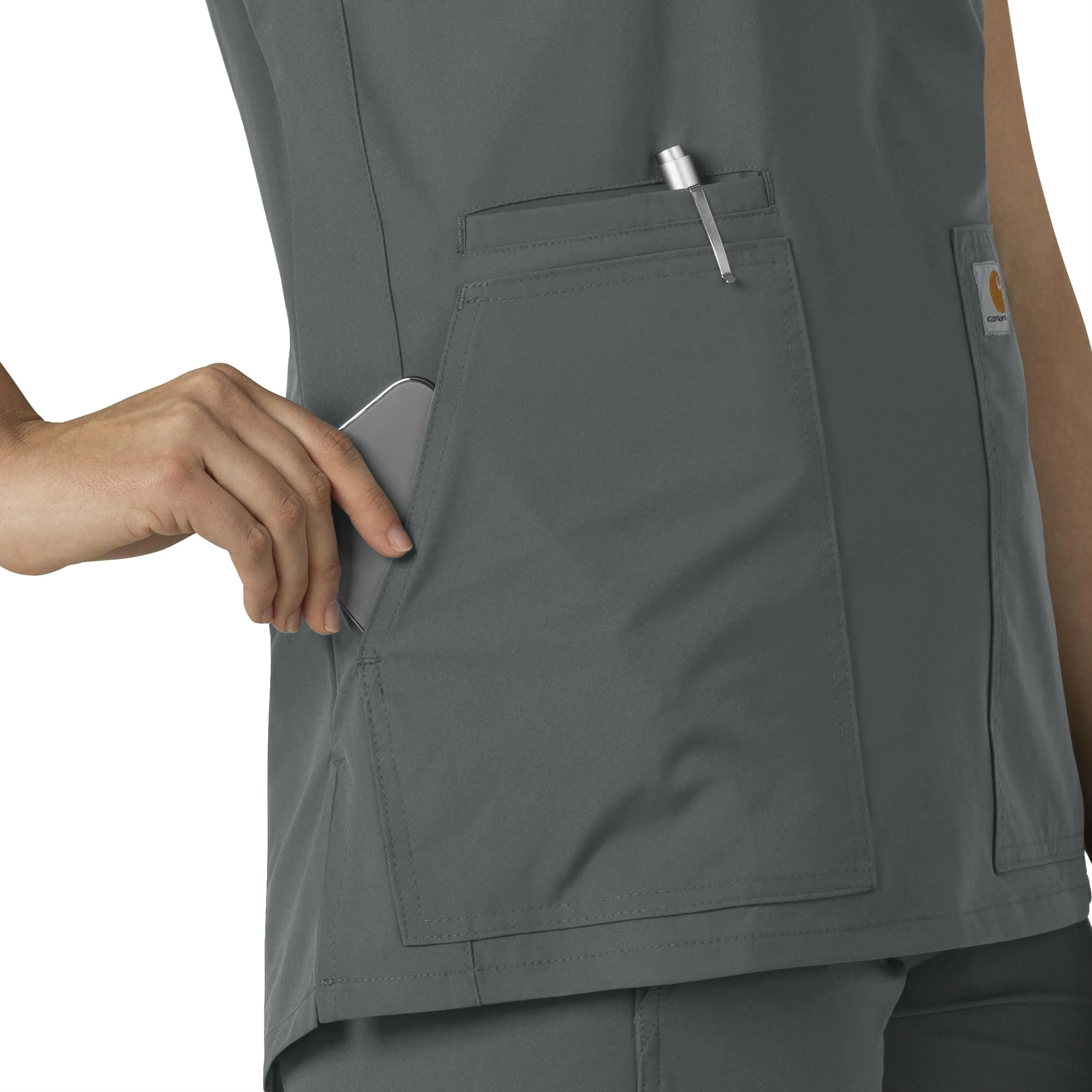 Force Essentials C12213 Notch Neck Tunic Scrub Top Pewter