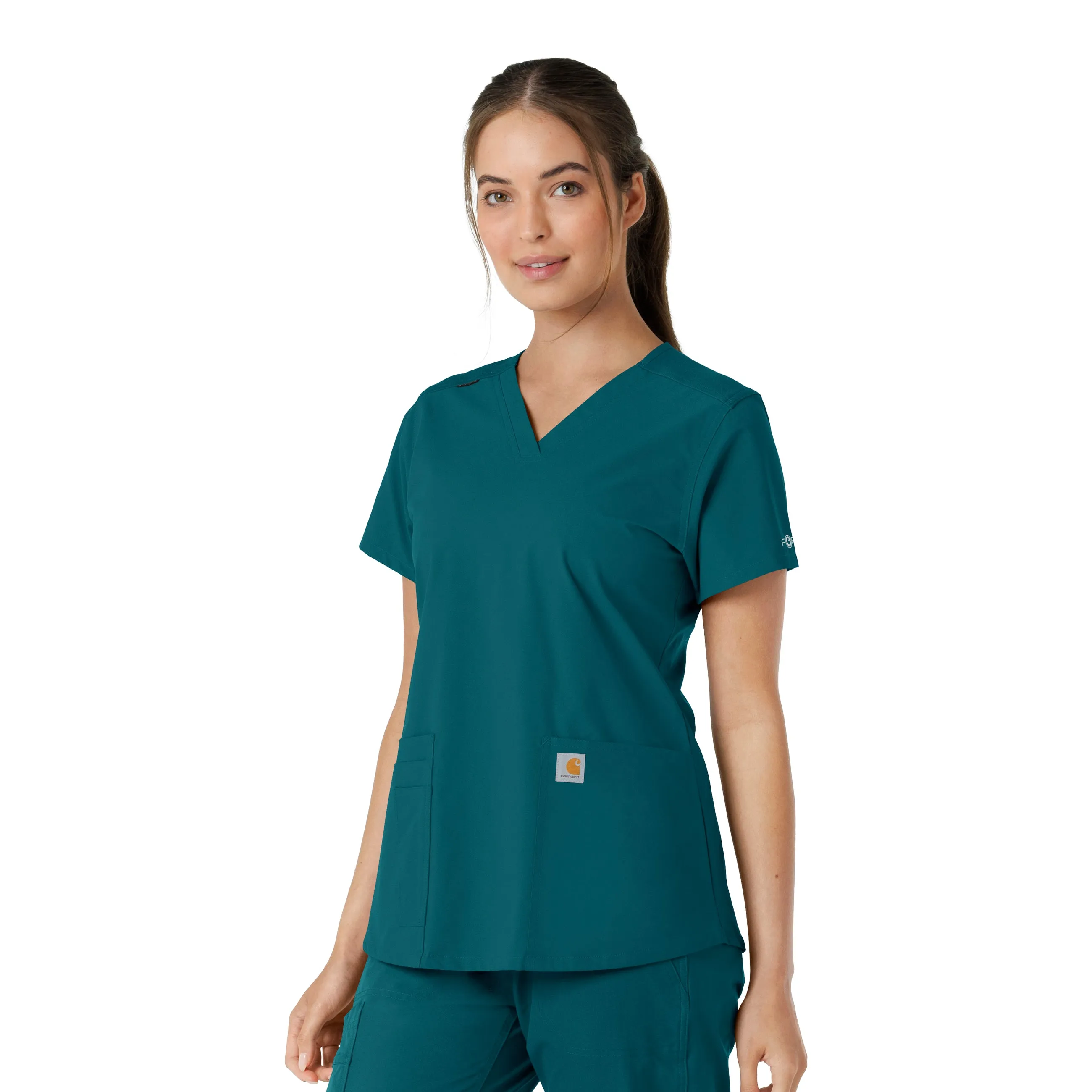 Force Essentials C12313 V-Neck Knit Panel Scrub Top Caribbean