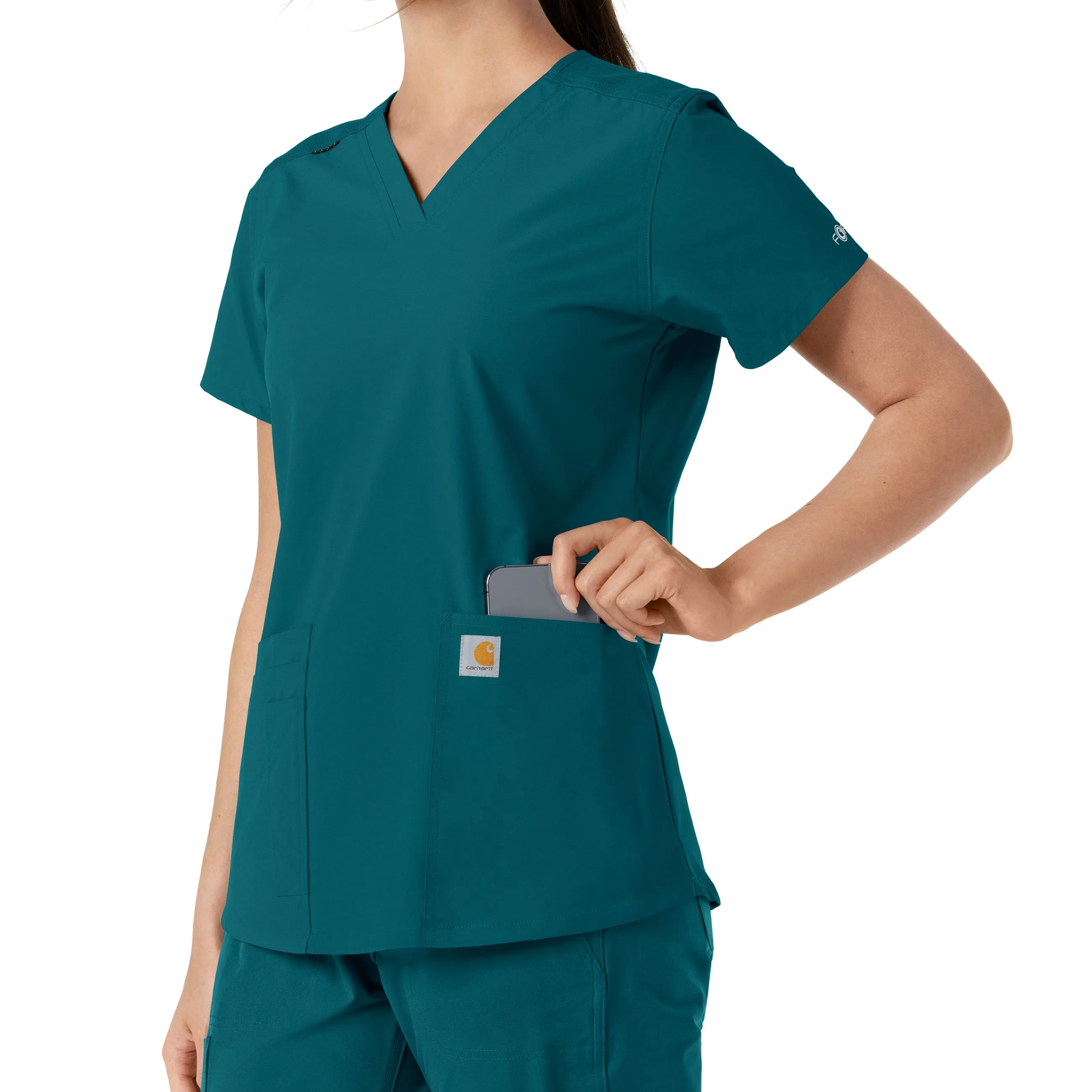 Force Essentials C12313 V-Neck Knit Panel Scrub Top Caribbean