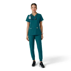 Force Essentials C12313 V-Neck Knit Panel Scrub Top Caribbean